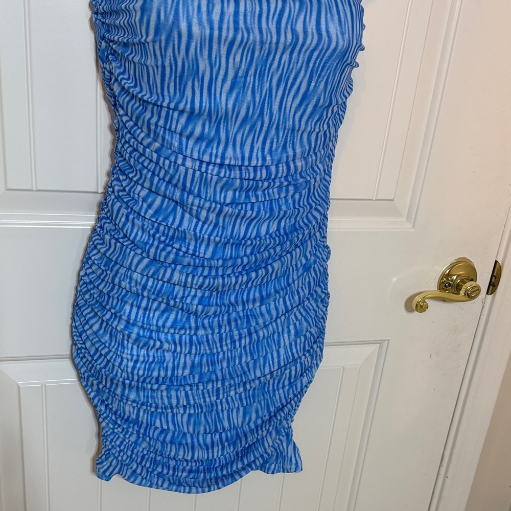 Blue Ruched Mini Dress - Picture 4 of 6